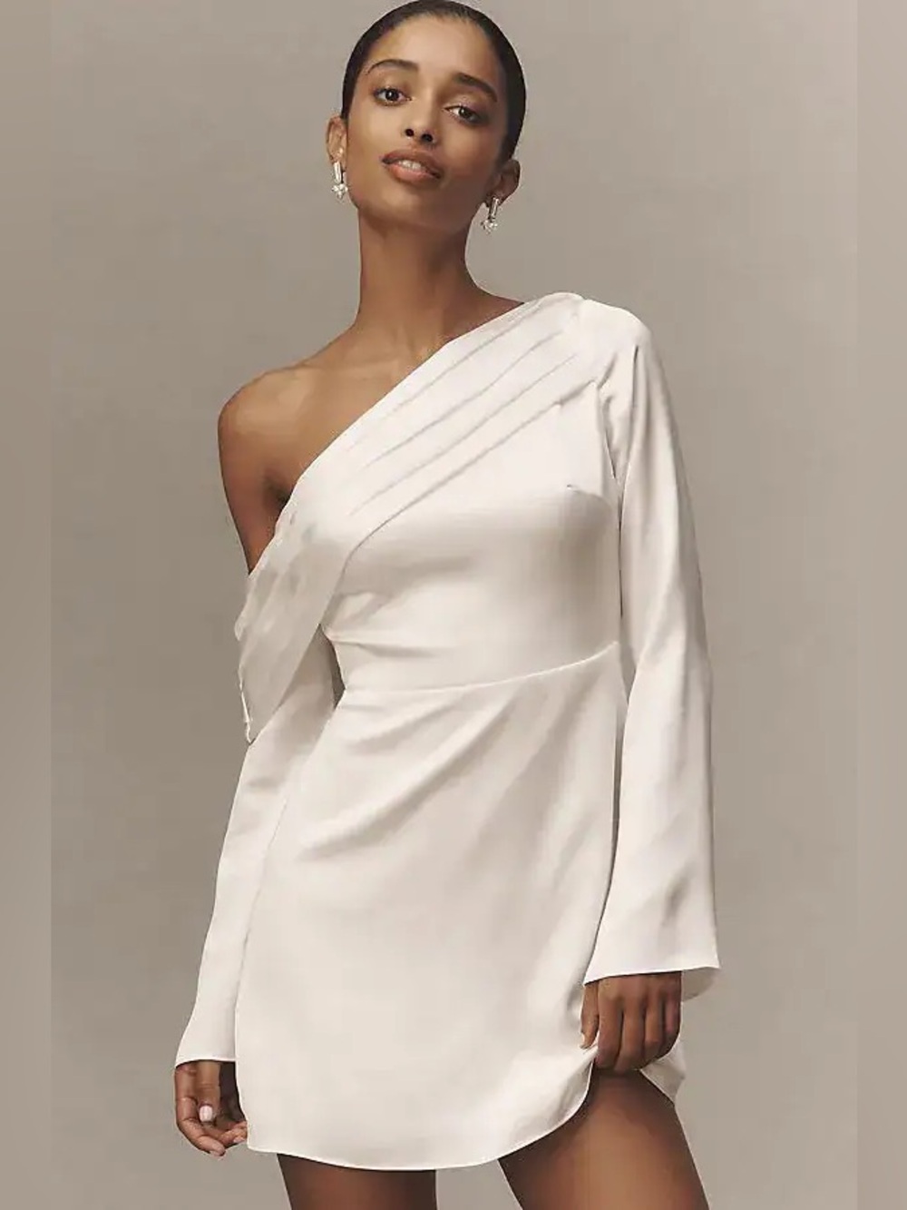 One-Shoulder White Dress - Elegant Asymmetrical Satin